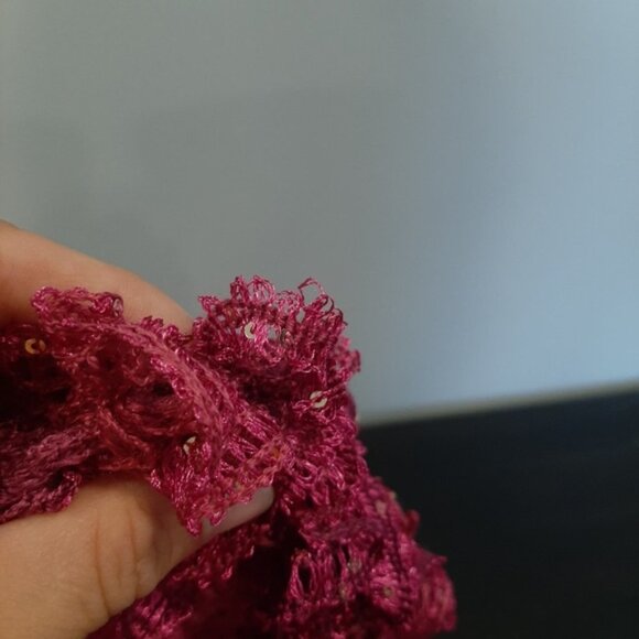 3/$20 Handmade Ruffled Sequin Infinity Scarf Magenta Stretchy Fall Winter - Picture 11 of 11